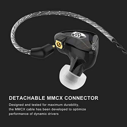 BASN Bsinger PRO in-Ear Monitors Hybrid Dynamic Dual Drivers Two Detachable MMCX Cables Musicians in-Ear Earbuds Headphones (Black) - color: Black