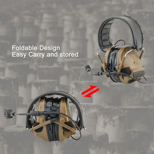 Tactical Headset Hearing Protection Sound Pickup Earmuff+U94 PTT+Detachable 7.0mm Cable for Airsoft Sports-HC5PRO(Coyote Brown) - color: Coyote Brown