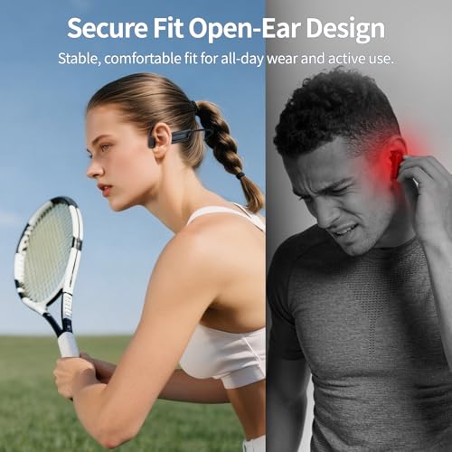 Open Ear Bone Conduction Headphones Bluetooth 6.0 Sports Earbuds with Mic, IPX7 Waterproof Sweatproof Headset for Running, Cycling, Lightweight Stereo Sound with Fast Charging