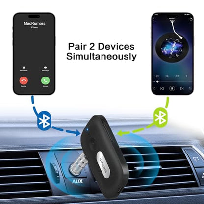 SIMOLIO Bluetooth Receiver for Car w/AUX, Hands-Free Call & Volume Control | 3.5mm Bluetooth Audio Adapter with 35H Battery Life, Wireless Receiver for Home Stereo & Wired Headphones/Speakers JH-215A