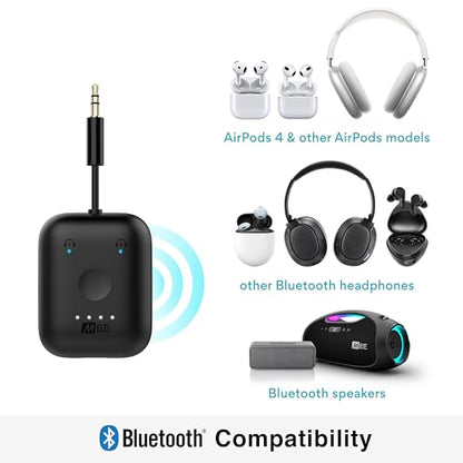 MEE Audio Connect Air in-Flight Bluetooth Wireless Audio Transmitter, with Extra Dual 3.5mm Jack AUX Adapter, for up to 2 AirPods/Other Headphones; Works with All 3.5mm Aux Jacks, Black - color: Black, style: Connect Air Bundle