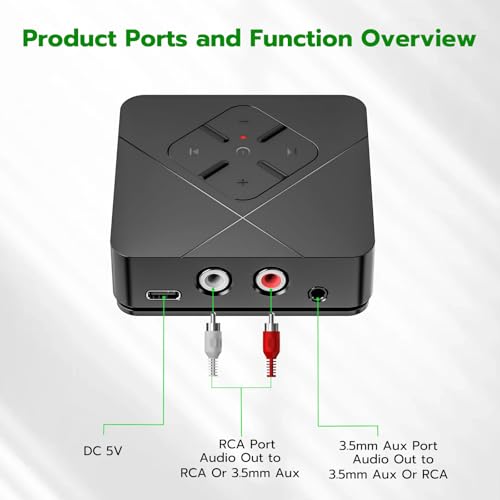 2026 Bluetooth 6.0 Receiver for Home Stereo with 3.5mm/RCA, Bluetooth Adapter for Stereo Receiver, Amplifier, Speaker, HiFi - color: Black