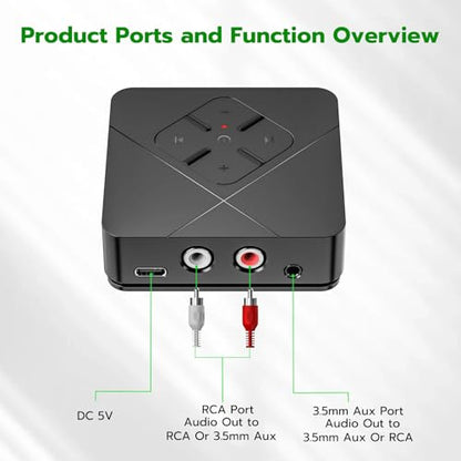 2026 Bluetooth 6.0 Receiver for Home Stereo with 3.5mm/RCA, Bluetooth Adapter for Stereo Receiver, Amplifier, Speaker, HiFi - color: Black