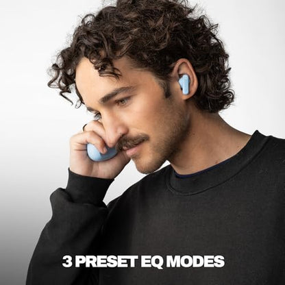 Skullcandy Smokin’ Buds Wireless Noise Isolating Earbuds - Preppy Blue | In-Ear Fit, Bluetooth, 20 Hours Battery, IPX4 Sweat and Water Resistant, Microphone for iPhone Android, Commuting, Studying - color: Preppy Blue