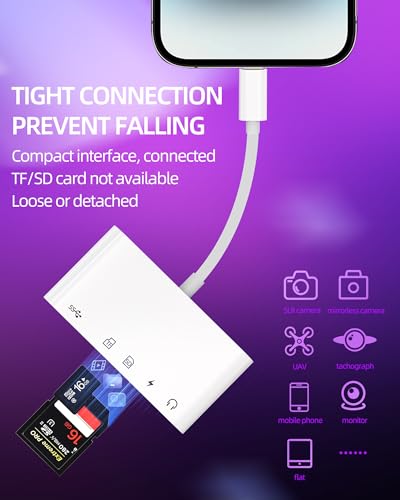 Lightning to 3.5mm Headphone Jack SD TF Card Reader USB OTG Charger Adapter(5in1) for iPhone for iPad Micro SD Camera Memory Stick Flash Drive Mouse Keyboard Dongle AUX Audio Charging Cable