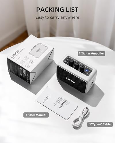 LEKATO Mini Guitar Amplifier AG-04, Dual Speakers 5W, Rechargeable Electric Guitar Amp Bluetooth with Clean Overdrive, 6H Working, Headphone Jack, Wireless Portable Small Amp for Practice (White) - color: White