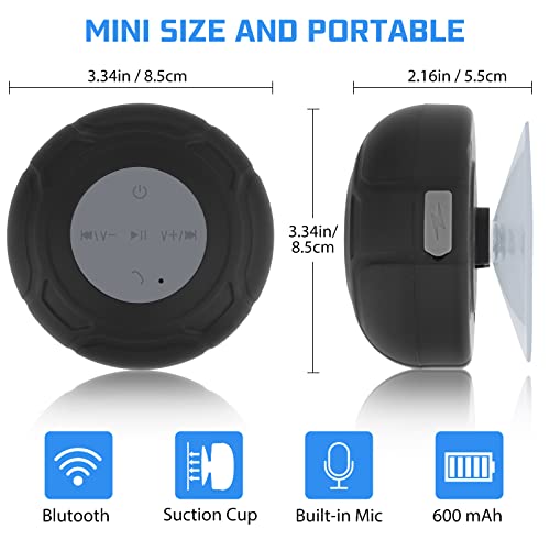 Waterproof Bluetooth Shower Speaker Portable Wireless Water-Resistant Speaker Suction Cup,Built-in Mic Gifts for Kids Speakerphone for iPhone Phone Tablet Bathroom Kitchen - Black - color: Black