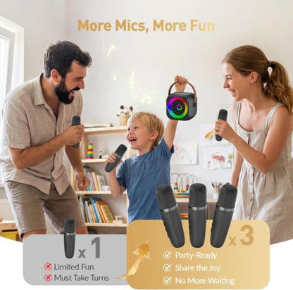 Mini Karaoke Machine, Portable Bluetooth Karaoke Speaker with 3 Wireless Microphones and Party Lights for Kids and Adults, Birthday Gifts for Girls Boys Family Home Party - color: Midnight