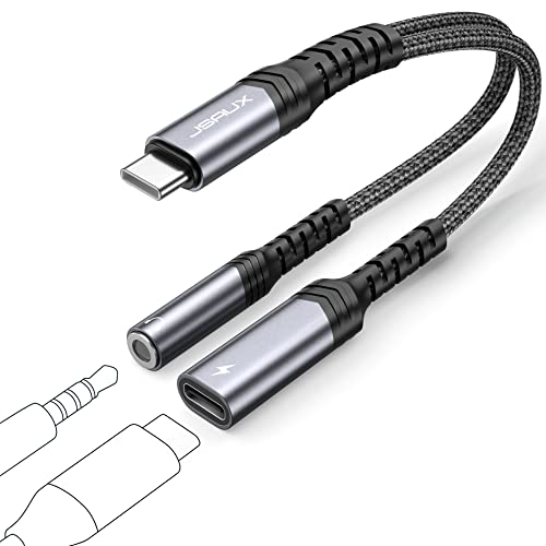 JSAUX USB C to 3.5mm Headphone and Charger Adapter 2-in-1 Grey | USB C Splitter Dual Type C Audio Adapter with PD 60W Fast Charging for iPhone 16 Pro Max, Galaxy S26, Pixel 10, iPad Pro - color: Grey, size: 2-in-1