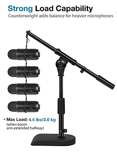 InnoGear Weighted Base Desk Microphone Stand & Low Profile Mic Boom Arm Bundle for Blue Yeti HyperX QuadCast SoloCast Snowball Fifine Shure SM7B and Other Mics