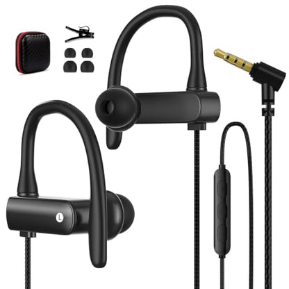 3.5mm Headphones Over Ear Wired Earbuds with Microphone & Ear Hooks | In-Ear Earphone Wired Earbuds With Loop Mic Stereo Plug in Buds for Chromebook Laptops/Samsung A25 A15 A14/Mp3 Running School