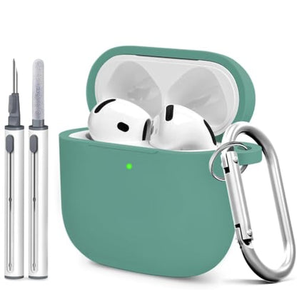 for AirPods 4th Case Cover, Soft Silicone Case with Cleaner Kit, Keychain, Full Protection for Men and Women, Compatible with AirPods 4th Generation (Pine Green) - color: B4-Pine Green