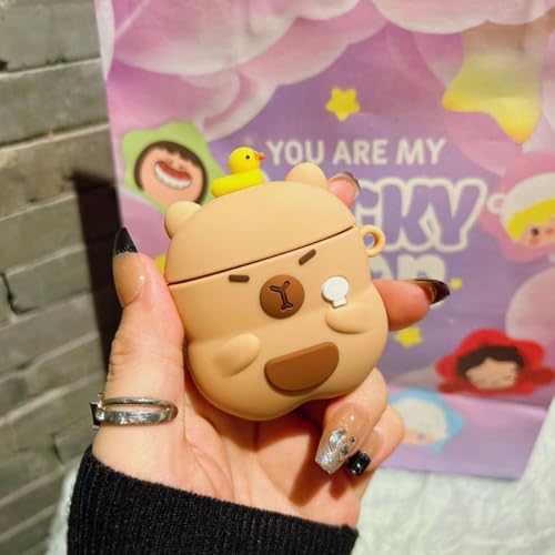 Wireless Charging Earphone Case Compatible with Airpods 4, Cute Animal Kapibala Design Soft Silicone Full Body Protective Skin Cover, Kids Girls Women Cartoon Earbuds Accessories - color: Kapibala A, size: Airpods 4