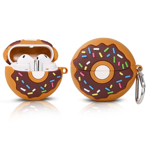 Case for Samsung Galaxy Buds 3 and for Galaxy Buds 3 Pro Earbuds with Carabiner, Silicone Charging Shockproof Protective Cover with Cartoon Skin Design for Man Woman Teen (Donut) - color: Donut