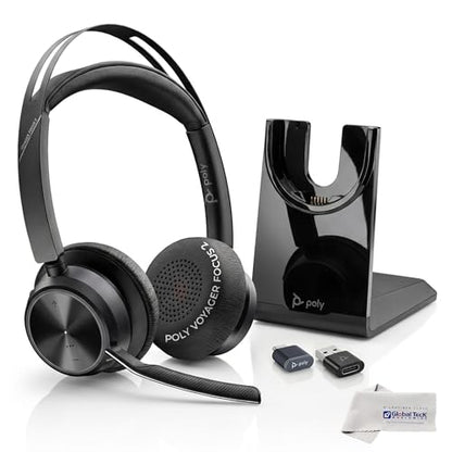Poly Plantronics Voyager Focus 2 UC Bluetooth Stereo Headset with Charging Stand, USB-C/A Adapters, Connects to Teams, Zoom and All Leading UC Platforms, Pairs to Both Laptop and Cellphone, GTW Cloth - color: Stand-USB C, style: Focus 2-Standard