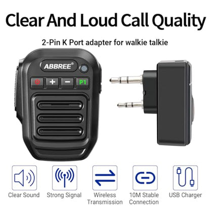 ABBREE Ham Radio Wireless Handheld Speaker Mic, 2 Pin Shoulder Microphone for Baofeng 5RM UV-5R,BF-F8HP PRO,AR-152,K5PLUS,GM-15Pro,UV-5G Plus UV-32 GM21 Walkie Talkie Accessories (Black) - color: Black