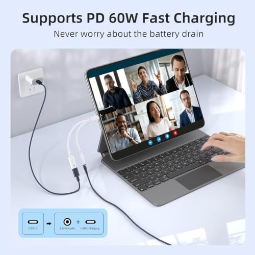 USB c to 3.5mm headphone adapter with charging, 2 in 1 USB C to 3.5mm Aux Audio Jack Dongle with PD 30W Fast Charging Port, Compatible with iPhone 17/16, Galaxy S26/S25, Google Pixel 10/9, for Car AUX