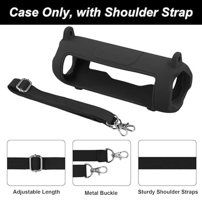 khanka Silicone Case for JBL Flip 7 Waterproof Bluetooth Speaker,Black | Soft Protective Sleeve Cover with Shoulder Strap for JBL Flip 7 Portable Bluetooth Speaker - color: Black