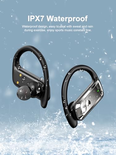 Wireless Earbuds Bluetooth 5.4 Headphones 53H Playtime Sport Earphones with LED Display,Over-Ear Buds Built in Mic in Ear Waterproof Headset for Workout Running Gaming - Black