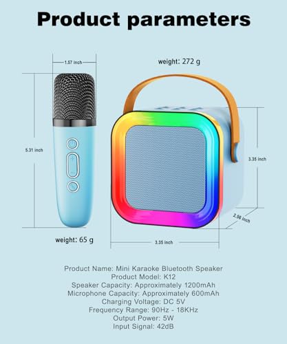 Mini Kids Karaoke Machine Ages 3-12, Wireless Microphones Bluetooth Speaker | LED Party Lights, Voice Changer, Duets, BT 5.3, Rechargeable Portable, Birthday Christmas Toys & Gifts for Boys & Girls - color: Blue - 1 Mic