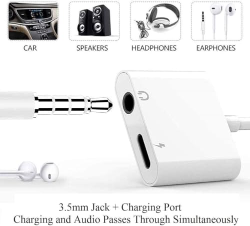 [Apple MFi Certified] iPhone Headphones Fast Charging Audio Adapter | 3Pack 2-in-1 Lightning to 3.5mm Headphone Jack Dongle Splitter,Supports Hi-Res Lossless Sound for iPhone 14/13/12/11/XS - color: White-L3pcs