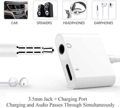 [Apple MFi Certified] iPhone Headphones Fast Charging Audio Adapter | 3Pack 2-in-1 Lightning to 3.5mm Headphone Jack Dongle Splitter,Supports Hi-Res Lossless Sound for iPhone 14/13/12/11/XS - color: White-L3pcs