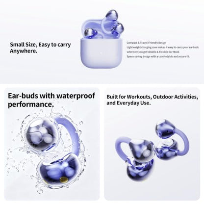 2026 Hi-Fi Sound Clip-On Open Ear Earbuds, Deep Bass,Bluetooth 6.0 - color: Purple