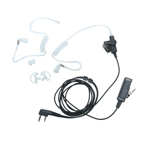 2 Wire Surveillance Kit Covert Acoustic Tube Police Earpiece Headset PTT MIC Compatible with Kenwood Baofeng BF-888s UV-82 UV5r 2 Way Radio Walkie Talkie 2 Pin