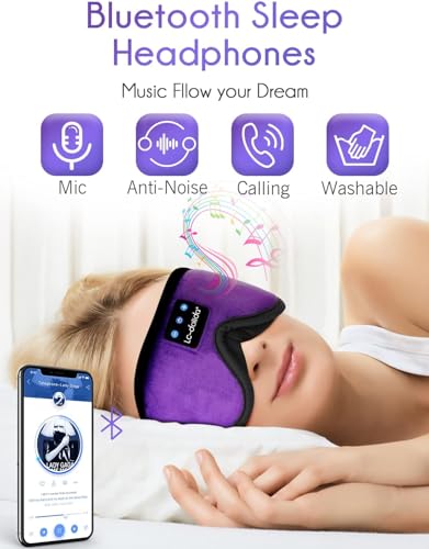 LC-dolida Sleep Headphones, Sleep Mask Bluetooth Wireless Music Eye Mask, Sleeping Headphones for Side Sleepers Sleep Mask with Bluetooth Headphones Ultra-Thin Stereo Speakers Perfect for Sleeping - color: Classical Purple