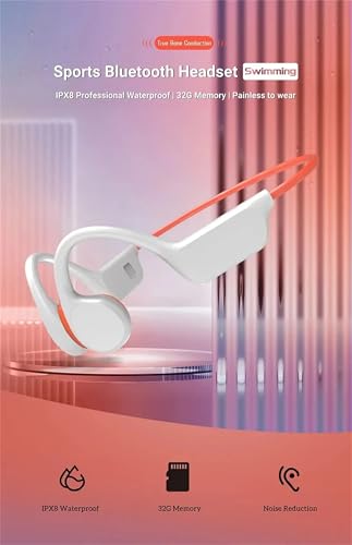 Bone Conduction Headphones IPX8 Waterproof 32GB Bluetooth 5.3 Wireless Headset with Microphone for Swim (White) - color: White