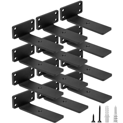 HITOMEN Heavy Duty Floating Shelf Brackets, 5-Inch (1/5'' Thick) Hidden Shelves Hardware, Iron L Brackets, Rustic Industrial Black Metal Wall Shelving Supports, 12 Pack - size: 5 Inch, style: 12 Pack