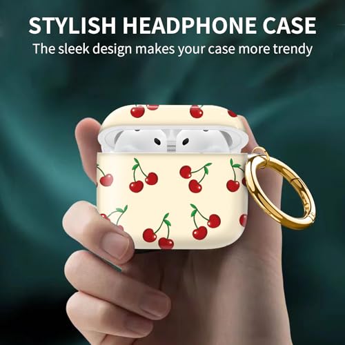 Cute Case Cover Compatible with AirPods 4th Generation 2024, Shockproof for Women & Girls with Cute Golden Round Buckle – Protective, Anti-Drop Design(Cute Cherry) - color: Cute Cherry