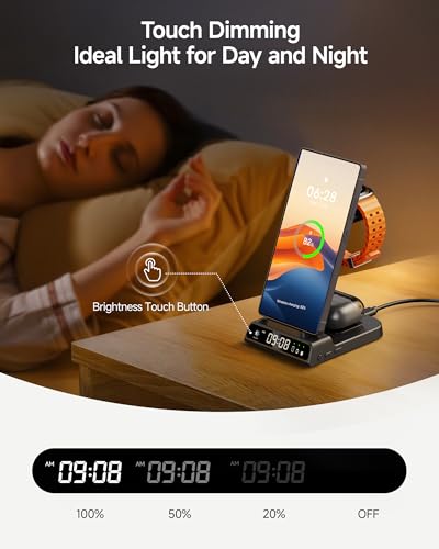Wireless Charger for Samsung S26 Ultra, Galaxy Watch 9/Ultra 2/8/Buds4 Pro | for Samsung S26+/S25 Ultra/S25/Z Flip8/S24/S23/S22, Galaxy Watch 8/Ultra/7/6/5, Galaxy Buds4 Pro, Space-saving, LED Clock - color: Black