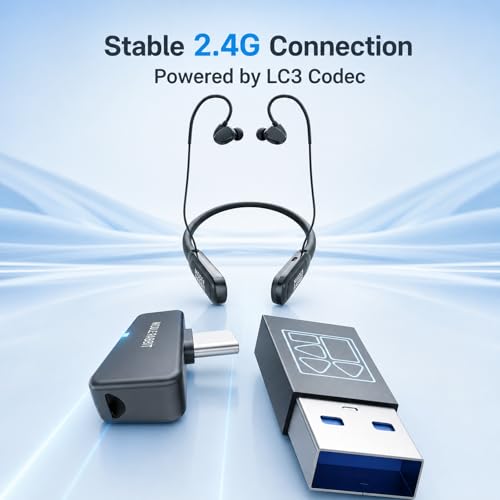 Rampage 2 Bluetooth Neckband Headphones with Mic for Work, Wireless Headset with 2.4G USB Dongle, Around-the-Neck Earbuds, 32H Battery, Low Latency, for Computer, Laptop, Meetings, Calls