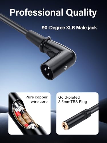 90 Degree XLR to 1/8 Stereo Audio Cable,Right Angle XLR Male to 3.5mm TRS Female Adapter Cable for Amplifier Mixer Microphone (0.3M/1FT