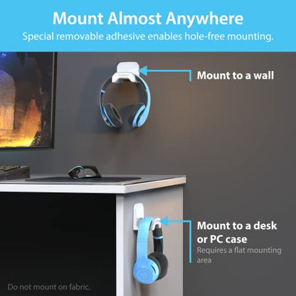 TotalMount Gaming Headset Hanger – Removable Adhesive Strips (White) | Designed in the USA – Easy, Damage-Free Wall, Desk, or PC Mounting (Headphone Hook With Premium Silicone Cradle) - style: Premium White