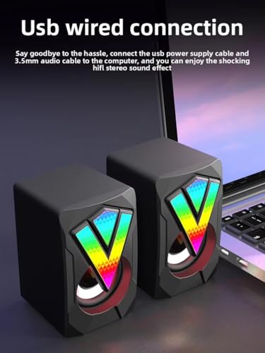 2 Piece Set Computer Subwoofer, Computer Speakers for Desktop Pc, USB-Powered with Volume Control for Desktop or Laptop PC, Compact Size, Headphone Jack, Portable, Plug-N-Play