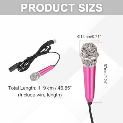 MECCANIXITY Mini Microphone, Hot Pink, 3.5mm, USB, Laptop, Smartphone, Tablet Compatible, 119cm Cable, Low Noise, 1 Channel - color: Hot Pink