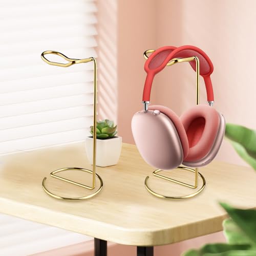 2 Pcs Headphone Stand Metal Headset Holder Tabletop Earphone Stand Headphones Hanger Organize Shelf Hanger Showing Display for Home Office Desk Rack - Gold