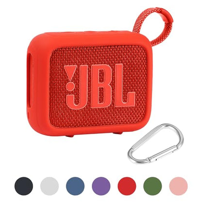 for JBL Go 4 Waterproof Bluetooth Speaker Silicone Cover, Red | Snug Fit, Portable Carabiner Clip, Shock Absorption, Drop Protection, Travel Lightweight Design, Protective Skin Case - color: Red Case