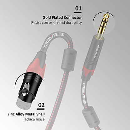1/4'' TRS to XLR Female Cord 4.5M, 6.5mm to XLR 3-Pin Female Microphone Cable, XLR to 6.35mm TRS Jack Stereo Instrument Cord, Balanced Quarter Inch TRS to XLR Plug Mic Cable 6.5mm to XLR 15FT - size: 4.5M/15FT