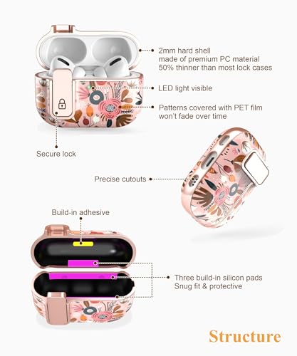 TATOFY for AirPods Pro 2nd Generation Case with Lock Carabiner Cleaner, Slim AirPod Pro 1st & 2nd Hard Case Cover, Compatible with MagSafe (Pink) - color: Pink, size: AirPods Pro 1st & 2nd Gen