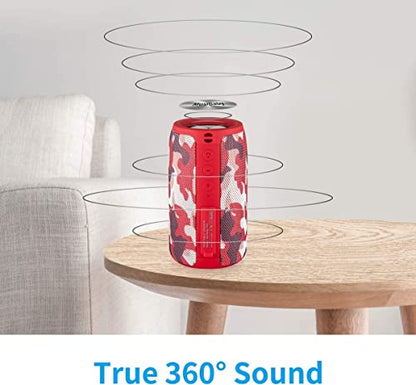 Musibaby M68 Compact Outdoor Speaker, IPX5, Camo Red | Portable, small and compact with USB playback, AUX input, FM radio, TF card playback, up to 24H and dual pairing. - color: Camo Red