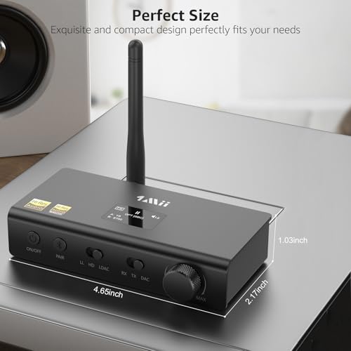 1Mii DS700 HiFi Bluetooth Audio Transmitter Receiver with LDAC | OLED Display, Wireless Adapter with Audiophile DAC for TV Home Stereo, Optical & Coaxial Input/Output, RCA Output Only
