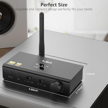 1Mii DS700 HiFi Bluetooth Audio Transmitter Receiver with LDAC | OLED Display, Wireless Adapter with Audiophile DAC for TV Home Stereo, Optical & Coaxial Input/Output, RCA Output Only