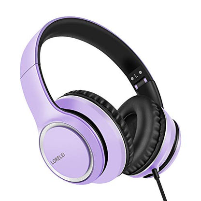 LORELEI X8 Over-Ear Wired Headphones with Microphone with 1.45m-Tangle-Free Nylon Line&3.5mm Plug,Lightweight Foldable & Portable Headphones for Smartphone,Tablet,Computer,Mp3/4(Dark Purple) - color: Dark Purple