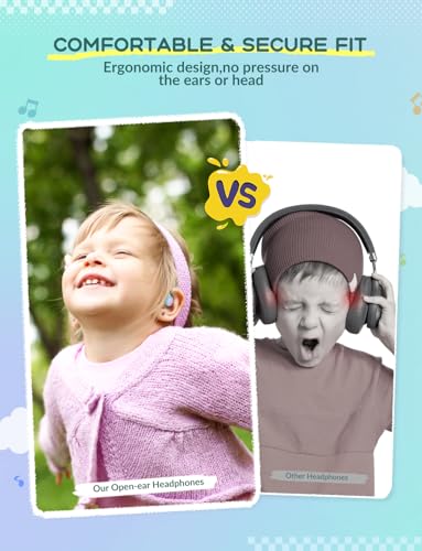 iClever OWS01 Kids Bluetooth Headphones, Air Conduction Open Ear Headphones | SafeSound Tech, Clear Audio Bluetooth 5.4, 360° Bending Ultra-Light Kids Wireless Headphones for Travel/School/Sports/Outdoor - color: A-Purple