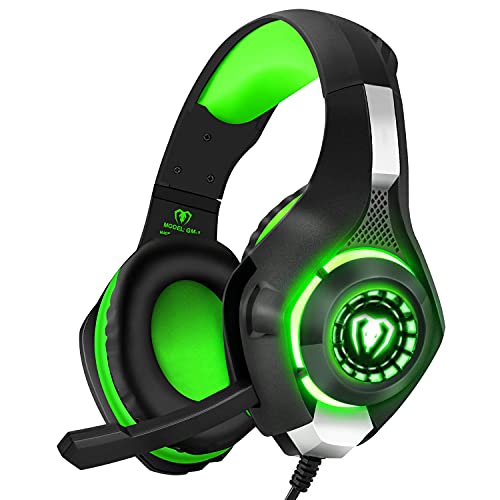 BlueFire Wired Gaming Headset for PS4 PS5 Xbox One PC – Over-Ear Headphones with Surround Sound, Noise Canceling Mic, Soft Memory Foam, LED Light, 3.5mm Jack for Console & Laptop (Green) - color: Green