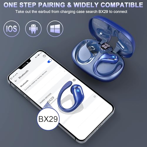 Ltinist Wireless Earbuds, 75hrs Bluetooth 5.4 Headphone Sport, Bluetooth Earbuds Deep Bass Over Ear Buds with Earhooks, ENC Noise Cancelling Earphone Mic, IP7 Waterproof for Workout/Running/Gym Blue - color: Dark blue
