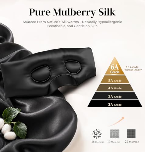 LC-dolida 3D Silk Bluetooth Sleep Mask, Mulberry Silk Sleep Mask with Bluetooth Headphones, Bluetooth Eye Sleep Mask for Side Sleepers, Total Blackout Bluetooth Eye Mask for Women Men, Black - color: Black